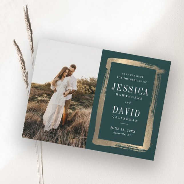 Reserve A Data Moldura de Foto de Casamento Pintada a Ouro Modern (Criador carregado)