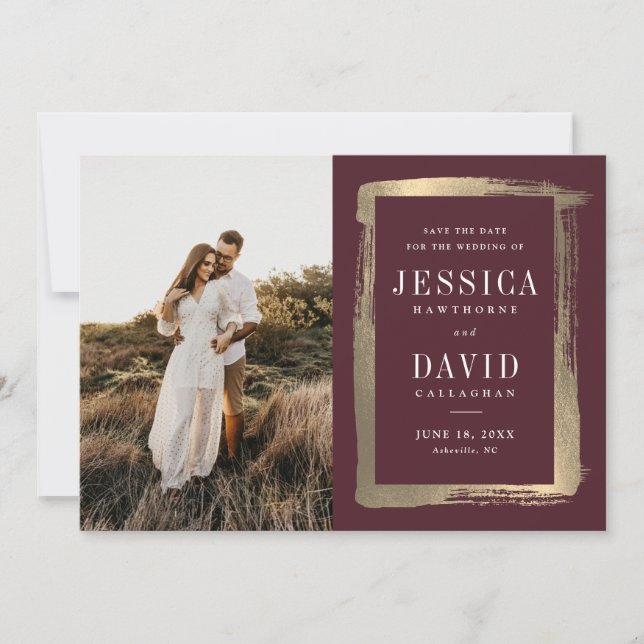 Reserve A Data Moldura de Foto de Casamento Pintada a Ouro Modern (Frente)