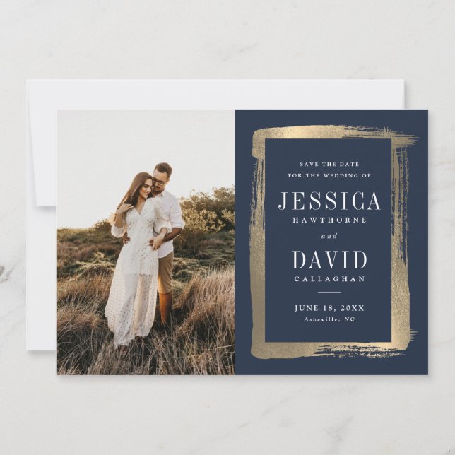 Reserve A Data Moldura de Foto de Casamento Pintada a Ouro Modern (Frente)