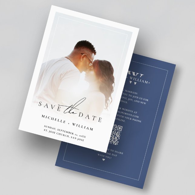 Reserve A Data Moldura de Foto Simples Casamento Monograma Azul D (Minimal Photo Frame Wedding Monogram Dusky Blue Save The Date
)