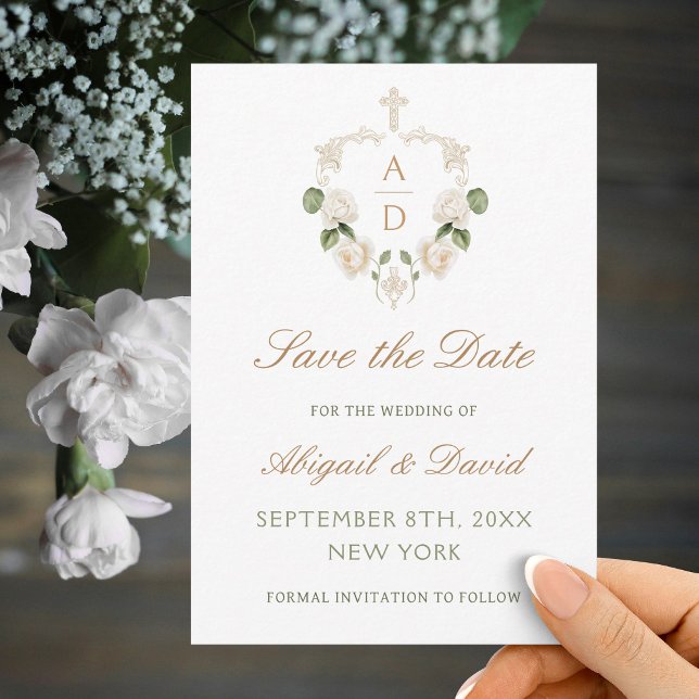Reserve A Data Moldura de Rosas Brancas Casamento Religioso Save  (Criador carregado)