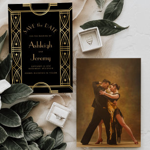 Reserve A Data Moldura Deco Vintage Preto Dourado Fotografia Casa