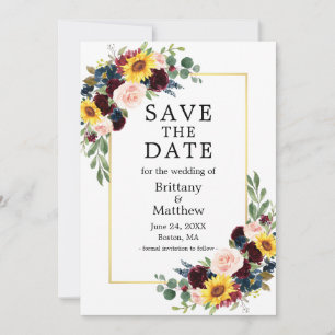 Reserve A Data Moldura Dourada Floral Moderna Elegante