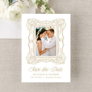 Reserve A Data Moldura Dourada Ornamentada Elegante Foto Casament