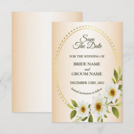 Reserve A Data Moldura Dourada Rústica de Casamento Floral Branco