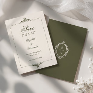 Reserve A Data Moldura em azeitona verde vintage Crest Casamento