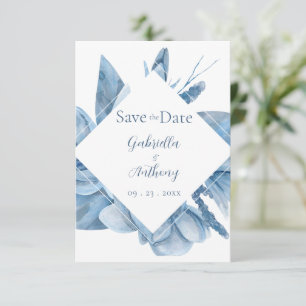 Reserve A Data Moldura Floral Aquarela Azul