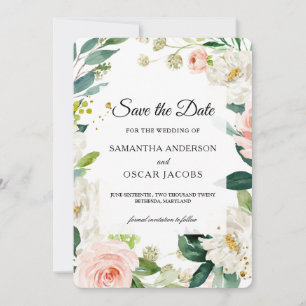 Reserve A Data Moldura Floral de Aquarela Rosa Elegante