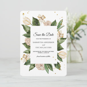 Reserve A Data Moldura Floral em Aquarela Moderna Verde e Amarela