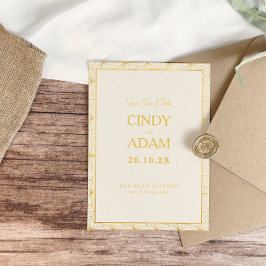 Reserve A Data Moldura Geométrica Dourada Casamento Moderno