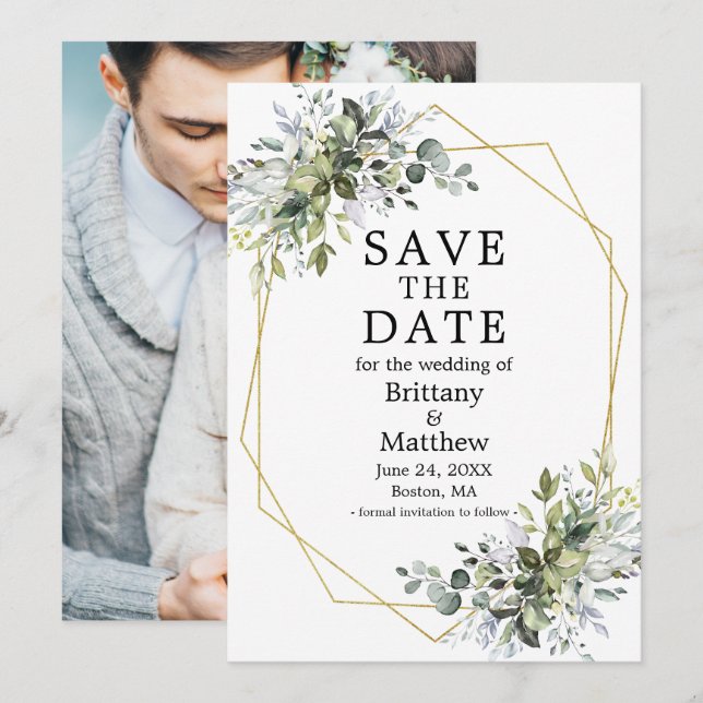 Reserve A Data Moldura Verde Azul Dusty Foto da Moldura Geográfic (Frente/Verso)