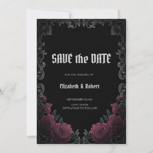Reserve A Data Moldura Vintage Rosas Escuras Gótico Salvar a Data