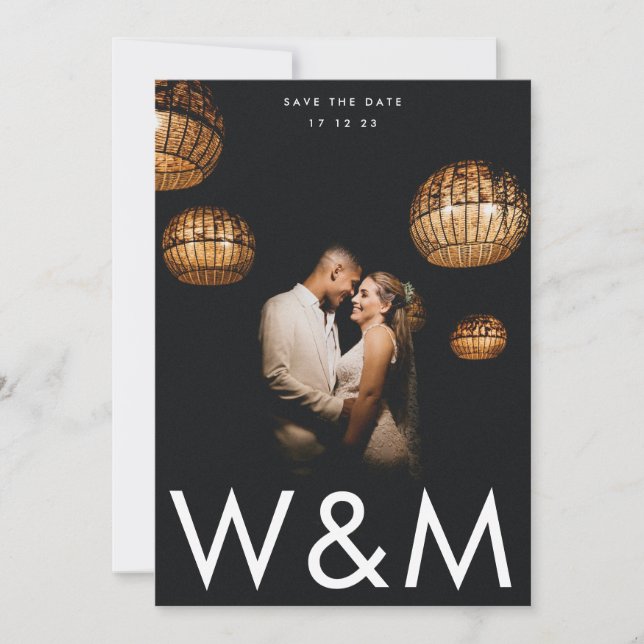 Reserve A Data Monograma branco preto ultra moderno Código QR (Frente)