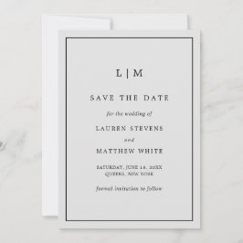 Reserve A Data Monograma Cinza Claro Simples Elegante Casamento