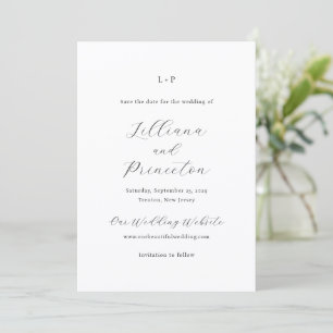 Reserve A Data Monograma Clássico Preto e Branco Casamento Elegan