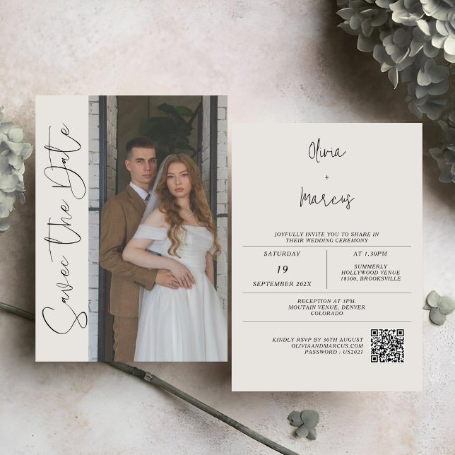 Reserve A Data Monograma de Caligrafia Moderna | Casamento com Fo (Criador carregado)