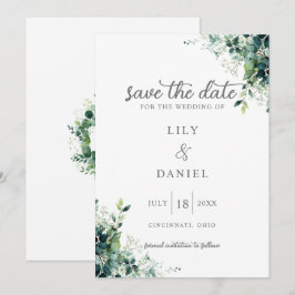 Reserve A Data Monograma de casamento com folhagem de eucalipto r