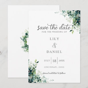 Reserve A Data Monograma de casamento com folhagem de eucalipto r