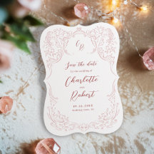 Monograma de casamento desenhado a mão em rosa vin