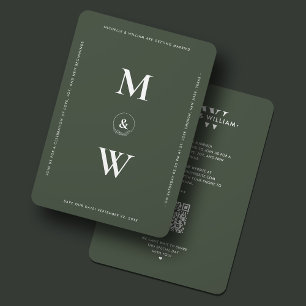 Reserve A Data Monograma de Casamento Moderno Musgo Verde Simples