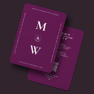 Reserve A Data Monograma de Casamento Simples Moderno Luxo Roxo