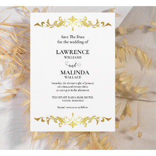 Reserve A Data Monograma de Cunho em Ouro Elegante para Casamento