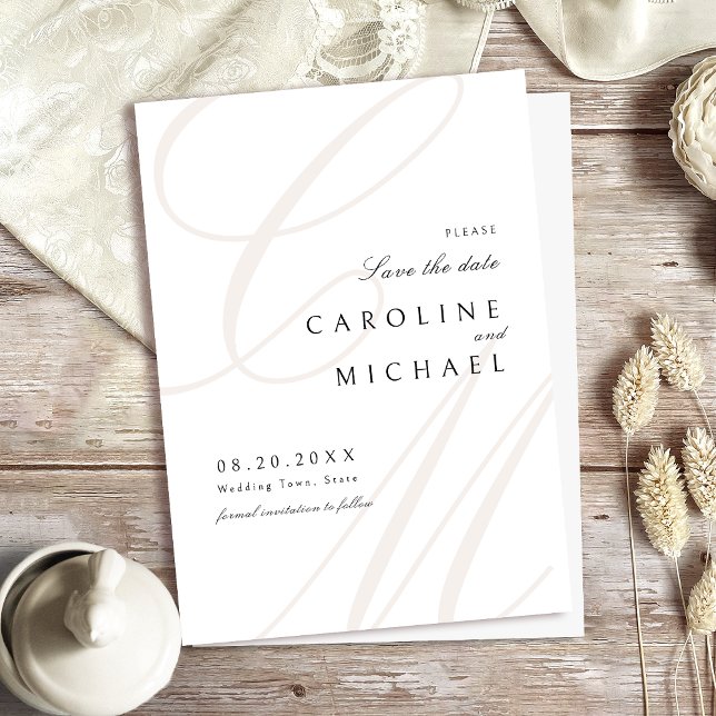 Reserve A Data Monograma do Script Elegance Clássico Salvar a Dat (Classic Elegance Script Monogram Save The Date)