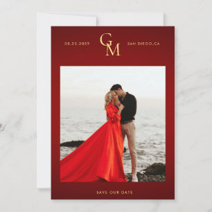 Reserve A Data Monograma Dourado Foto Sombria Vermelho Escuro Pai
