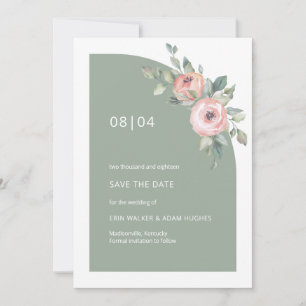 Reserve A Data Monograma Floral Cor-de-Rosa Verde Sage Casamento 