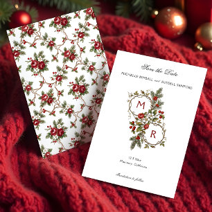 Reserve A Data Monograma Floral de Natal de Inverno Elegante Vint
