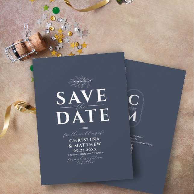 Reserve A Data Monograma Marinho mínimo Código QR azul (Criador carregado)