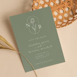 Reserve A Data Monograma Minimalista de Casamento Verde do Modern<br><div class="desc">Modern Sage Green Wedding Monograma Minimalista Orçamento Salvar Data</div>