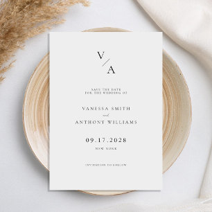 Reserve A Data Monograma Moderno Elegante Casamento Preto e Branc