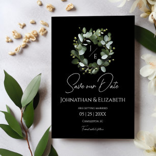 Reserve A Data Monograma Moderno Eucalyptus Wreath Branco