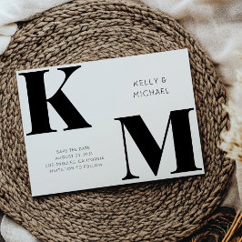 Reserve A Data Monograma Negro Negrito Iniciais Casamento Moderno