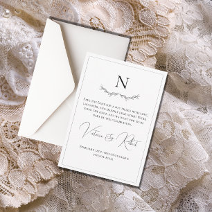 Reserve A Data Monograma preto e branco moderno