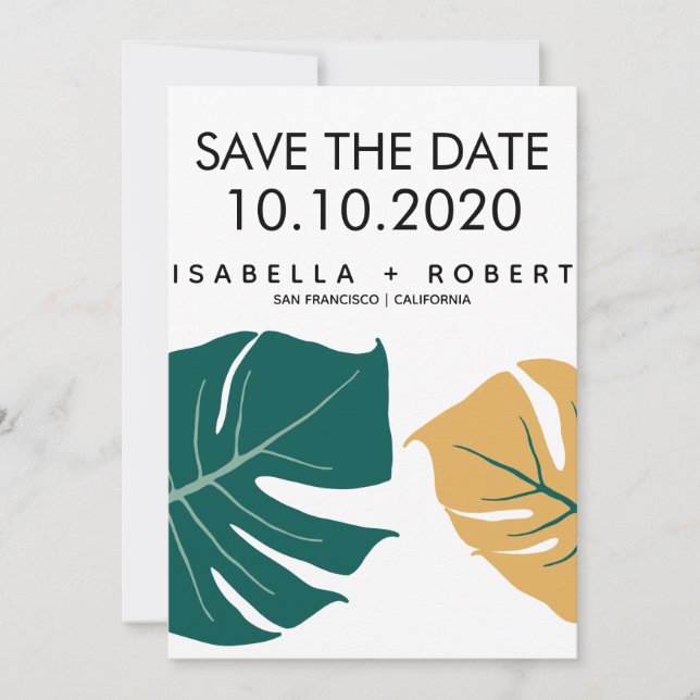 Reserve A Data Monstera Amarelo | Casamento Save the Date (Frente)
