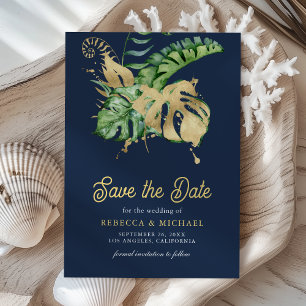 Reserve A Data Monstera Palmeira Tropical Foto Casamento Azul-Nav