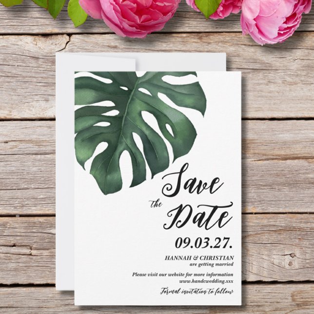 Reserve A Data Monstera Tropical Palm Leaf Guarde a data (Criador carregado)