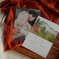 Montanhas de Aguarela de Outono Foto de Pinheiros 