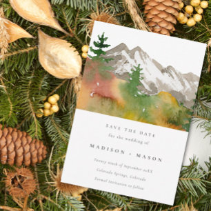 Reserve A Data Montanhas de Aquarela de Outono Árvores de Pinheir