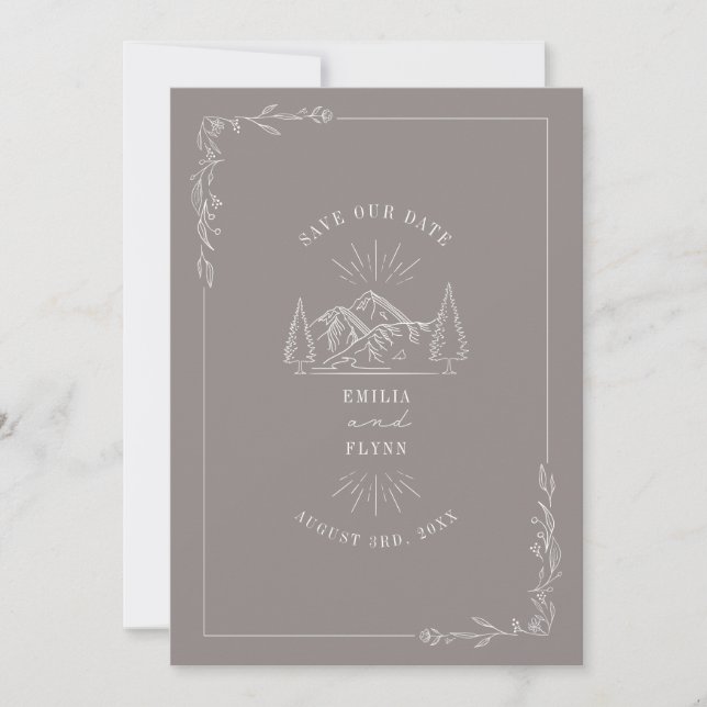 Reserve A Data Montanhas de Arte em Linha Casamento Âmbar (Frente)