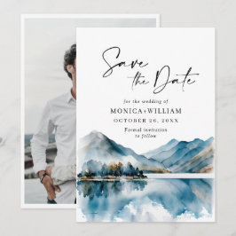 Reserve A Data Montanhas Florestais Elegantes em Aquarela Foto de