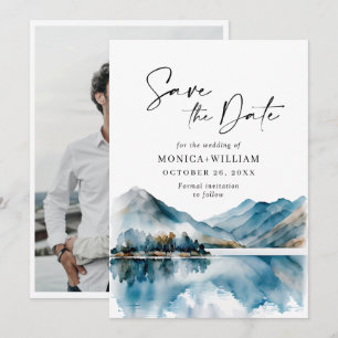 Reserve A Data Montanhas Florestais Elegantes em Aquarela Foto de