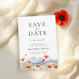 Reserve A Data Montanhas Prado Verão Papoulas Casamento Romântico