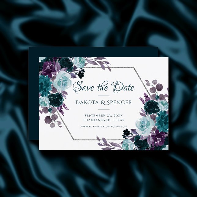 Reserve A Data Moody Boho | Casamento Floral Teal Turquoise Dark (Criador carregado)