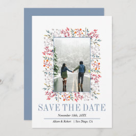 Reserve A Data Morangos coloridos, folhas de casamentos azuis emp