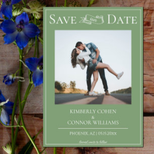 Reserve A Data Moss Green Modern Photo Save the Date (Foto modern
