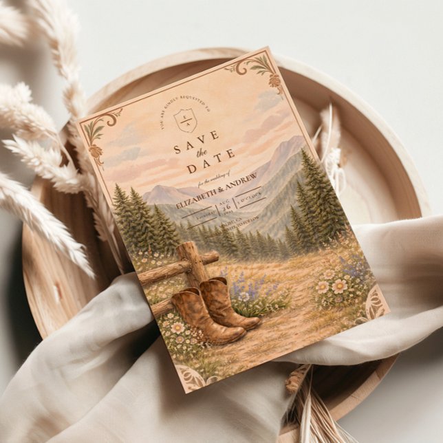 Reserve A Data Mountain Forest Cowboy Boots Wedding (Criador carregado)