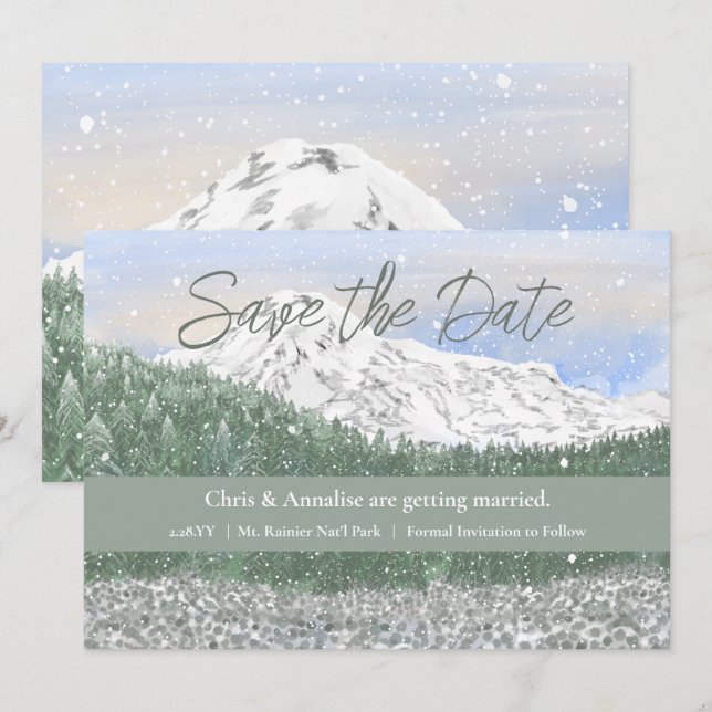 Reserve A Data Mt Rainier National Park Wedding Save the Date (Frente/Verso)